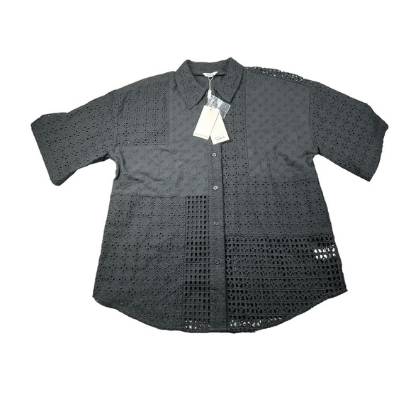 NWT Rails‎ Yuri Black Eyelet Shirt Short Sleeve Oversize Womens Small $27 - Picture 2 of 9